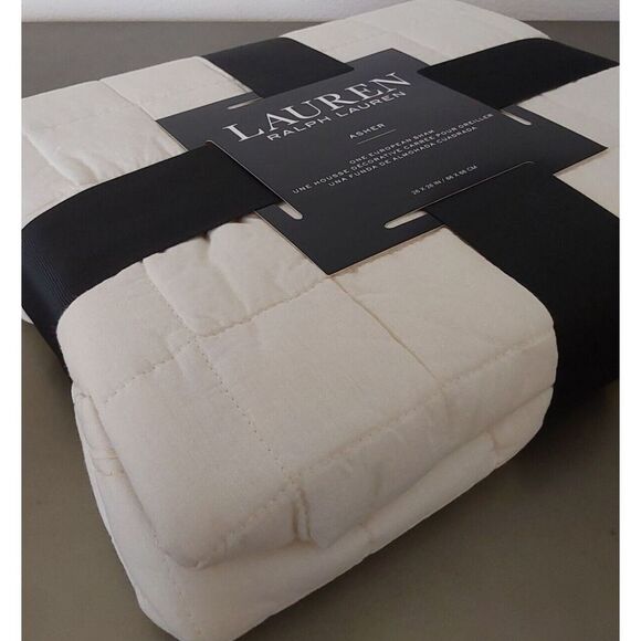 Ralph Lauren ASHER Ivory Cotton Poly Fiberfill Quilted European Euro Pillow Sham - Picture 4 of 9